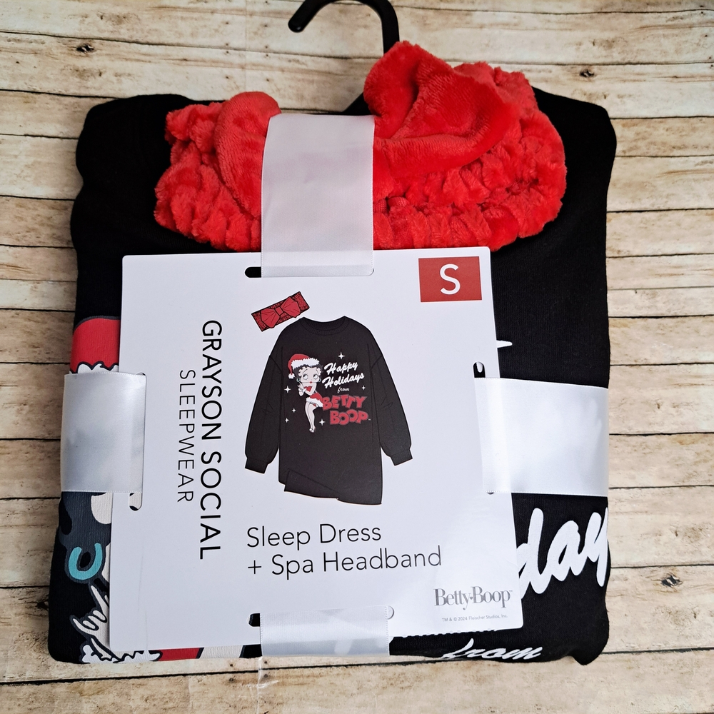 Grayson Social Betty Boop Black and Red Sleep Dress with Spa Headband